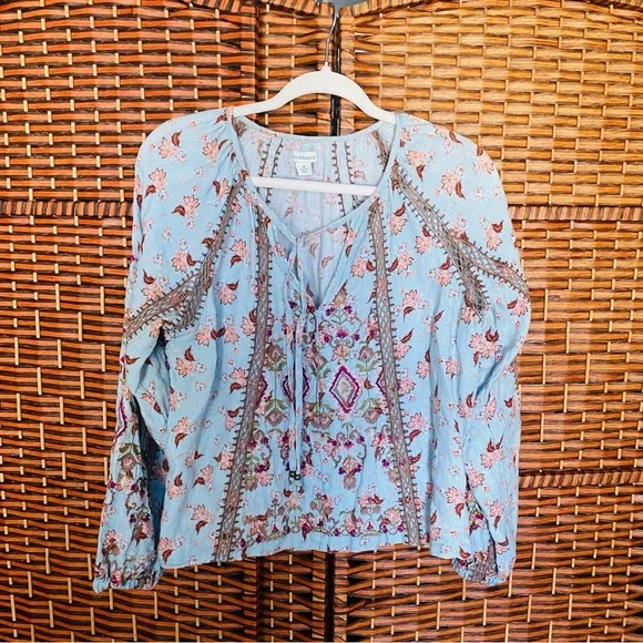 Anthropologie Sundance “Gisselle Bloom” Floral Print Embroidered Peasant Top - Picture 2 of 5
